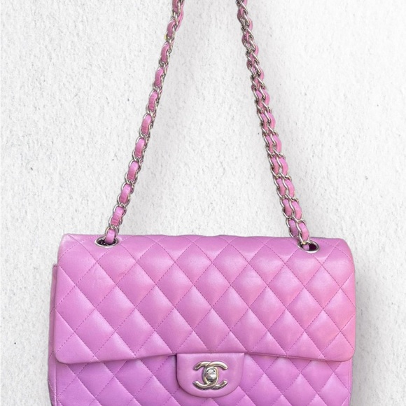 Auth Chanel Quilted medium classic flap Lambskin pink silver Shoulder Bag - Picture 9 of 17